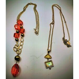 Lot 2 Long Womens Chain Necklace Goldtone Orange Costume Jewelry